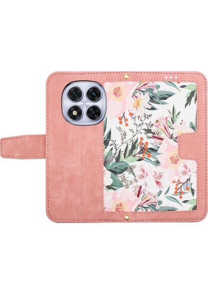 Xiaomi Redmi Note 14 Pro 5g Kılıf Pu Deri Çiçek Telefon Kapağı Kart Yuvaları Ile-Pembe (Yurt Dışından)