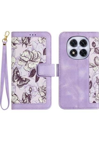 Xiaomi Redmi Note 14 Pro 5g Kılıf Pu Deri Çiçek Telefon Kapağı Kart Yuvaları Ile-Pembe (Yurt Dışından)