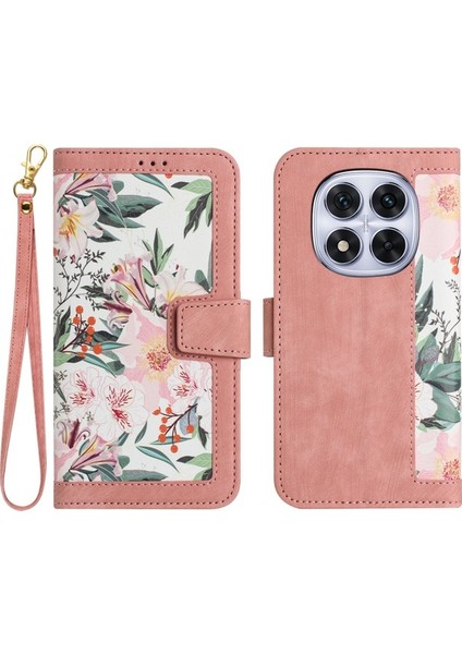 Xiaomi Redmi Note 14 Pro 5g Kılıf Pu Deri Çiçek Telefon Kapağı Kart Yuvaları Ile-Pembe (Yurt Dışından)