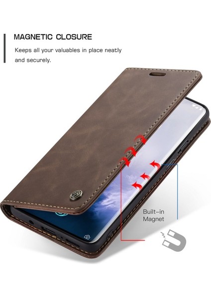 Oneplus 7 Pro Için Retro Pu Deri Tpu Kart Bölmeli Manyetik Flip Standlı Kılıf (Yurt Dışından)