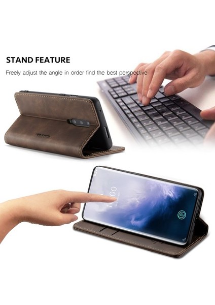 Oneplus 7 Pro Için Retro Pu Deri Tpu Kart Bölmeli Manyetik Flip Standlı Kılıf (Yurt Dışından)