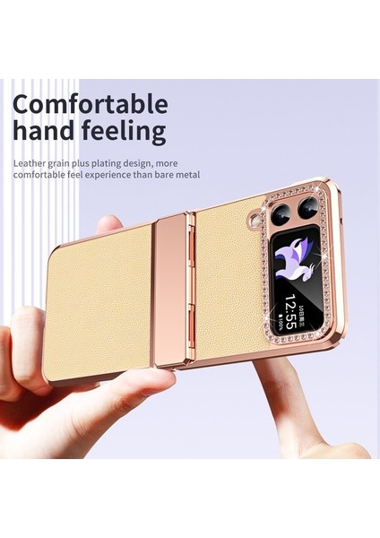 Samsung Galaxy Z Flip4 5g Menteşe Koruma Telefon Kılıfı Pu Deri+Pc Elektrografa Kapağı (Yurt Dışından) modelleri