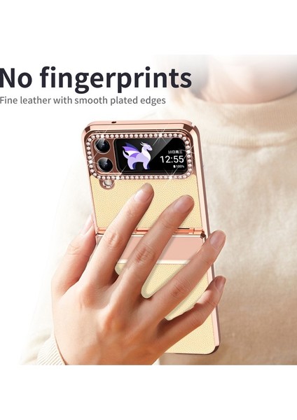 Samsung Galaxy Z Flip4 5g Menteşe Koruma Telefon Kılıfı Pu Deri+Pc Elektrografa Kapağı (Yurt Dışından) fırsatları