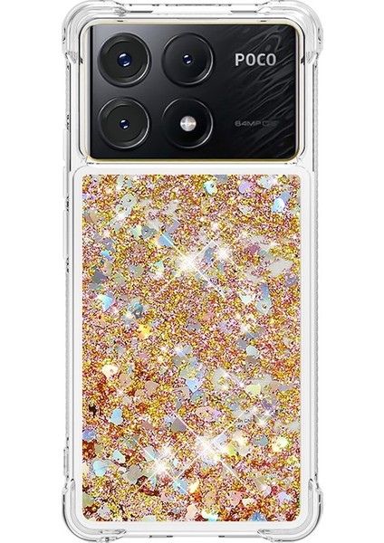Xiaomi Poco X6 Pro 5g Tpu Kılıf Quicksand Telefon Arka Kapak-Altın/kalpler Için (Yurt Dışından)