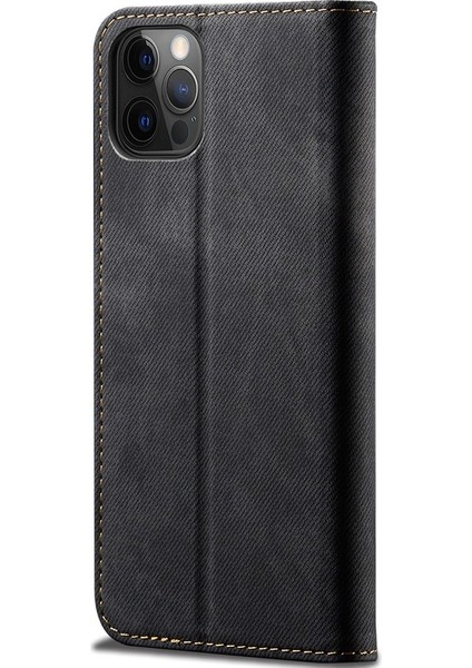 iPhone 13 Pro Için Retro Kot Deri Flip Cüzdan Standlı Kılıf Kapaklı (Yurt Dışından)