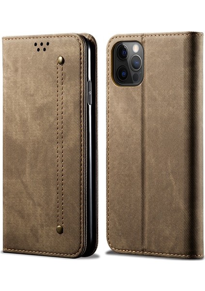 iPhone 13 Pro Için Retro Kot Deri Flip Cüzdan Standlı Kılıf Kapaklı (Yurt Dışından)
