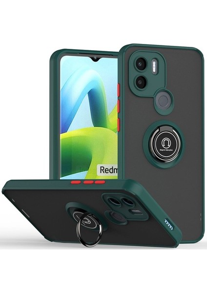 Xiaomi Redmi A1+ Için Yüzük Stand Mat Sert Silikon Telefon Kılıfı - Kırmızı (Yurt Dışından)