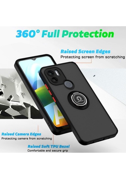 Xiaomi Redmi A1+ Için Yüzük Stand Mat Sert Silikon Telefon Kılıfı - Kırmızı (Yurt Dışından) modelleri