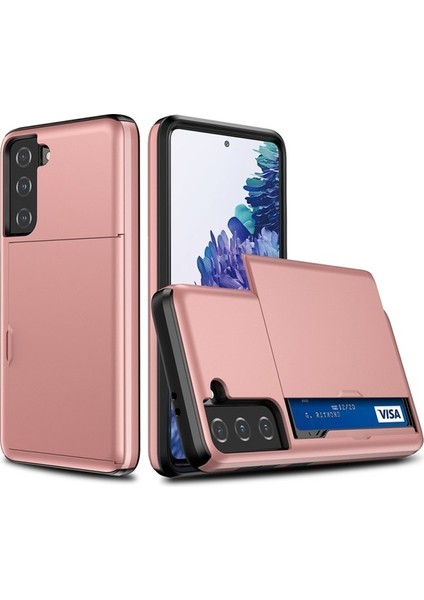 Samsung Galaxy S21 Fe Için Sürgülü Kart Tutucu Plastik + Tpu Hibrit Telefon Kılıfı (Yurt Dışından)