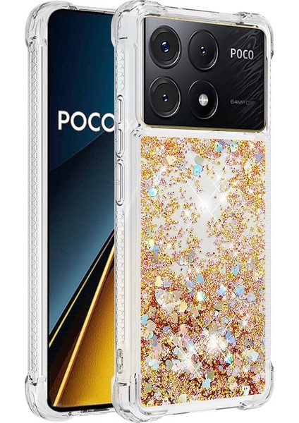 Xiaomi Poco X6 Pro 5g Tpu Kılıf Quicksand Telefon Arka Kapak-Altın/kalpler Için (Yurt Dışından)