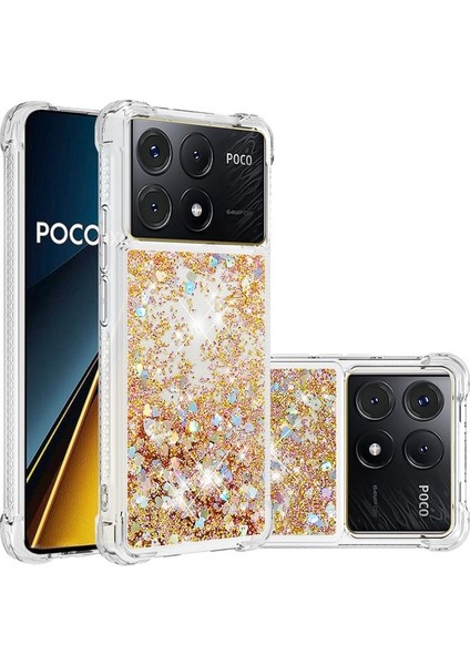 Xiaomi Poco X6 Pro 5g Tpu Kılıf Quicksand Telefon Arka Kapak-Altın/kalpler Için (Yurt Dışından)