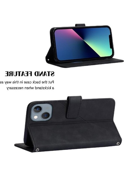 iPhone 13 Kılıf Tam Kaplar Deri Dokulu Kapaklı Cüzdan Standlı Kartvizitli Kopçalı Kapak Kartlıklı Uzun Askılı (Yurt Dışından)