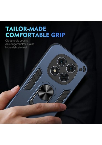 Xiaomi Redmi Note 14 Pro 5g Kılıf Pc+Tpu Drop Defend Telefon Kapağı Halkalı Stand-Mavi Için (Yurt Dışından)
