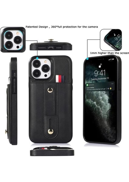 iPhone 12 Pro Max Için Cüzdan Tasarımlı Deri Telefon Kılıfı - Siyah (Yurt Dışından) modelleri