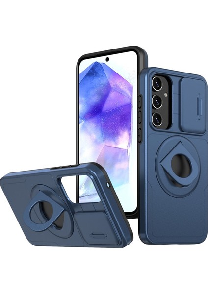 Samsung Galaxy A55 5g Kılıf Manyetik Stand Tpu + Pc Telefon Kapağı, Slayt Lens Kapaklı-Siyahımsı Yeşil (Yurt Dışından)