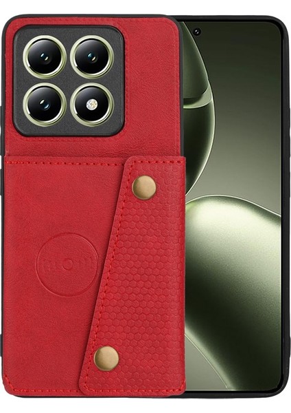 Xiaomi 14T Pro Kılıf Kart Yuvaları Deri+Tpu Telefon Kapağı-Kırmızı (Yurt Dışından) fiyatları