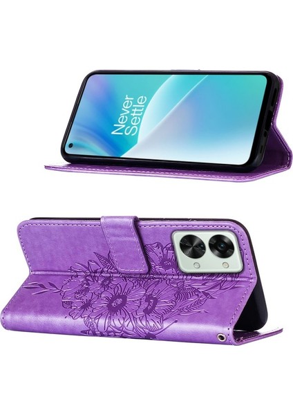Nord 2t 5g Için Kelebek Pu Deri Çevirmeli Cüzdan Stand Telefon Kılıfı - Açık Mor (Yurt Dışından)