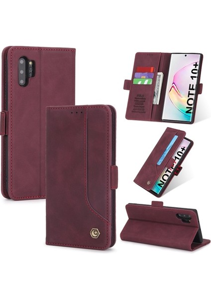 Samsung Galaxy Note 10+ / Note 10 Plus 5g Için Retro Deri Manyetik Shockproof Tpu Flip Standlı Kılıf (Yurt Dışından)