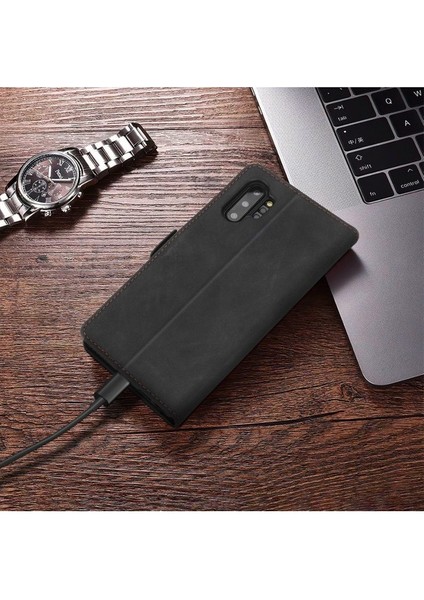 Samsung Galaxy Note 10+ / Note 10 Plus 5g Için Retro Deri Manyetik Shockproof Tpu Flip Standlı Kılıf (Yurt Dışından)