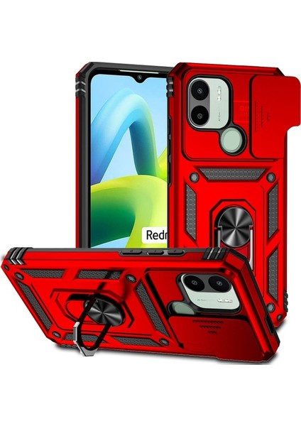 Xiaomi Redmi A1 / A1+ Için Halka Ayaklı ve Kayar Kamera Kapaklı Telefon Kılıf - Yeşil (Yurt Dışından)