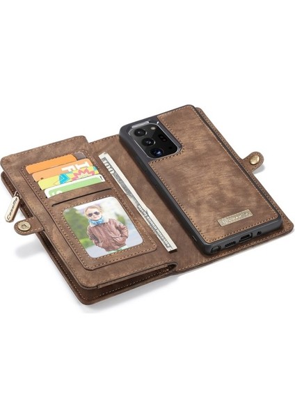 008 Serisi Çok Fonksiyonlu 2-In-1 Fermuar Cüzdan Bölünmüş Deri Kılıf Galaxy NOTE20 Ultra / NOTE20 Ultra - Kahverengi (Yurt Dışından) modelleri