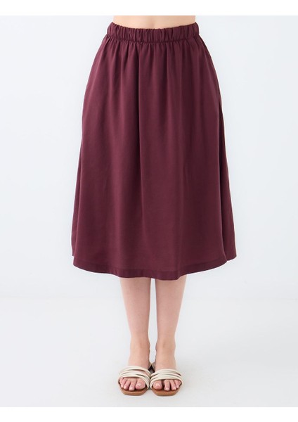Bordo Rahat Kesim Yüksek Bel Dokuma Midi Etek fırsatları