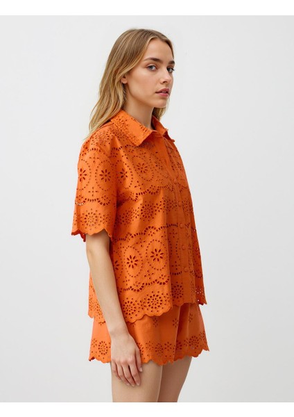 Turuncu %100 Pamuk Bol Paça Yüksek Bel Desenli Şort fırsatları