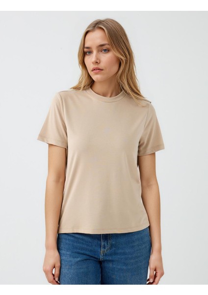 Vizon Bisiklet Yaka Kısa Kollu Örme Modal Tişört