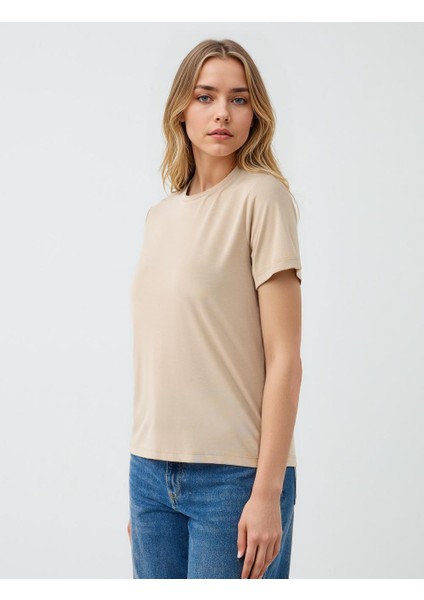 Vizon Bisiklet Yaka Kısa Kollu Örme Modal Tişört fırsatları