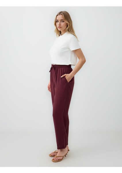 Bordo Yüksek Bel Normal Paça Modal Dokuma Pantolon fiyatları