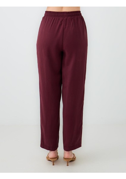 Bordo Yüksek Bel Normal Paça Modal Dokuma Pantolon indirimleri
