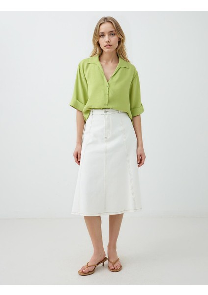 Yeşil Düz Kesim Dirsek Kol Kısa Dokuma Gömlek fiyatları