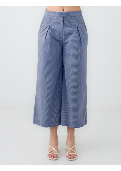 Lacivert Çizgili Normal Bel Normal Paça Dokuma Pantolon fırsatları