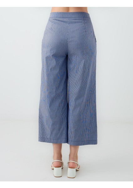 Lacivert Çizgili Normal Bel Normal Paça Dokuma Pantolon indirimleri