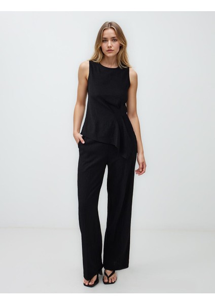 Siyah Bisiklet Yaka Kolsuz Örme Bluz fiyatları