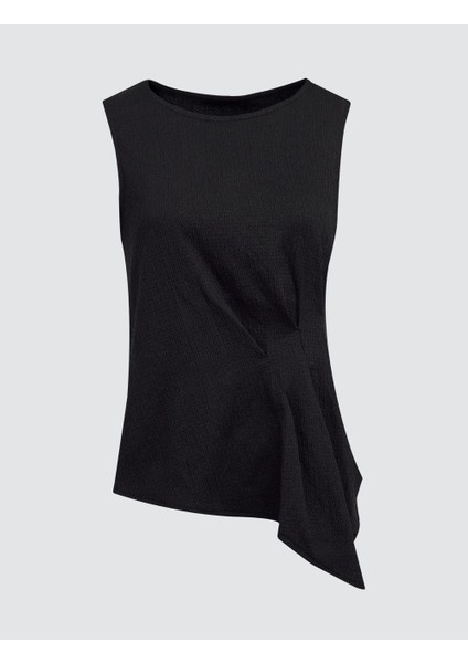 Siyah Bisiklet Yaka Kolsuz Örme Bluz