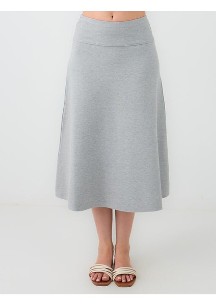 Gri Melanj Normal Bel Beli Lastikli Örme Midi Etek fırsatları