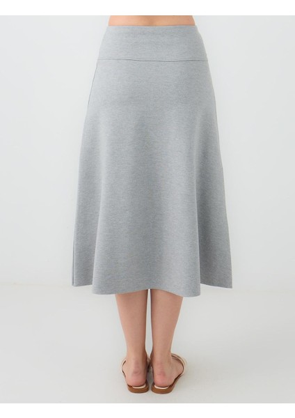Gri Melanj Normal Bel Beli Lastikli Örme Midi Etek indirimleri