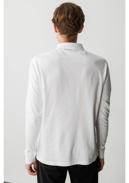 Erkek Polo Yaka Uzun Kollu Sweatshirt Beyaz modelleri
