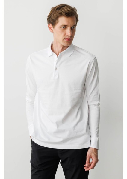 Erkek Polo Yaka Uzun Kollu Sweatshirt Beyaz fırsatları