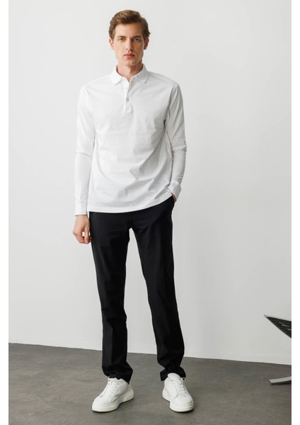 Erkek Polo Yaka Uzun Kollu Sweatshirt Beyaz indirimleri