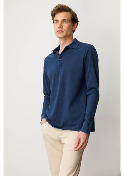 Erkek Polo Yaka Uzun Kollu Sweatshirt Lacivert modelleri