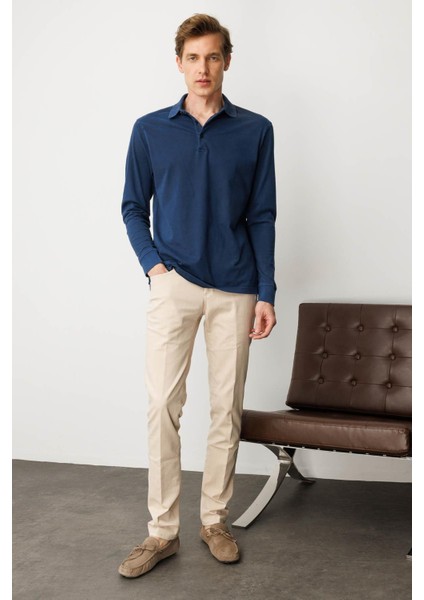 Erkek Polo Yaka Uzun Kollu Sweatshirt Lacivert fırsatları