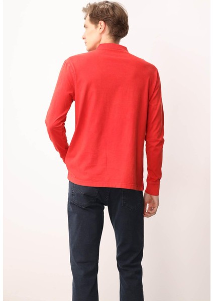 Erkek Polo Yaka Uzun Kollu Sweatshirt Kırmızı modelleri