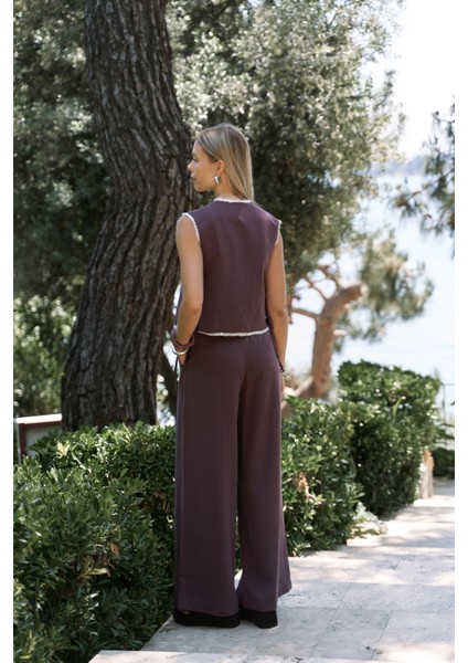 Shonas Bağcık Detay Bordo Yelek Pantolon Takım fırsatları