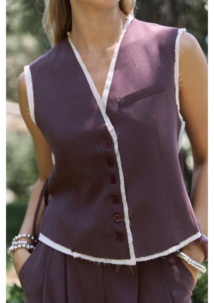 Shonas Bağcık Detay Bordo Yelek Pantolon Takım indirimleri