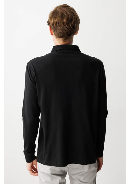 Erkek Polo Yaka Uzun Kollu Sweatshirt Siyah fırsatları