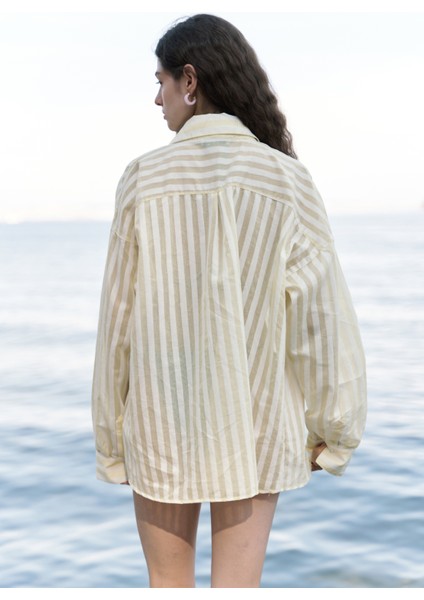 Rosy Transparan Çizgili Sarı Oversize Gömlek indirimleri