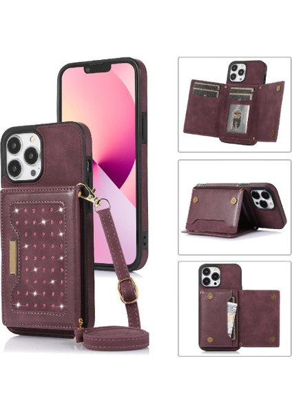 IPhone 13 Pro Max Moda Glitter Cüzdan Kılıf Koruyucu ile Uyumlu (Yurt Dışından)