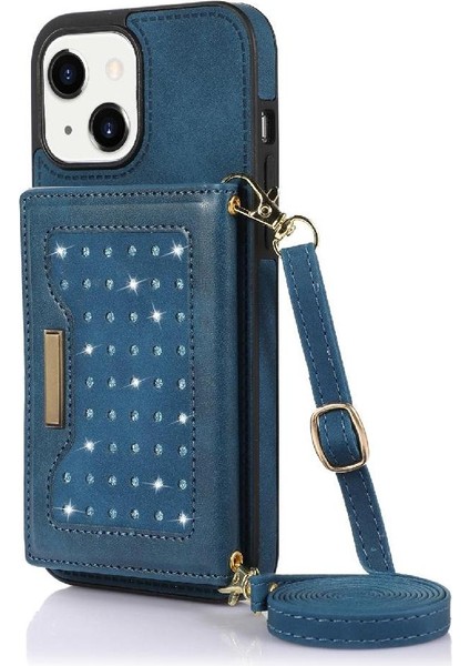IPhone 13 Moda Glitter Cüzdan Kılıf ile Uyumlu Rfıd Engelleme Kayışı (Yurt Dışından)